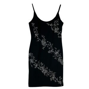 Maggy London Black Embroidered Spaghetti Strap Mini Dress Size 8